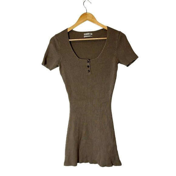 Urban Outfitters Tan Bodycon Ribbed Knit Short Sleeve Dress Medium Women - Picture 2 of 8